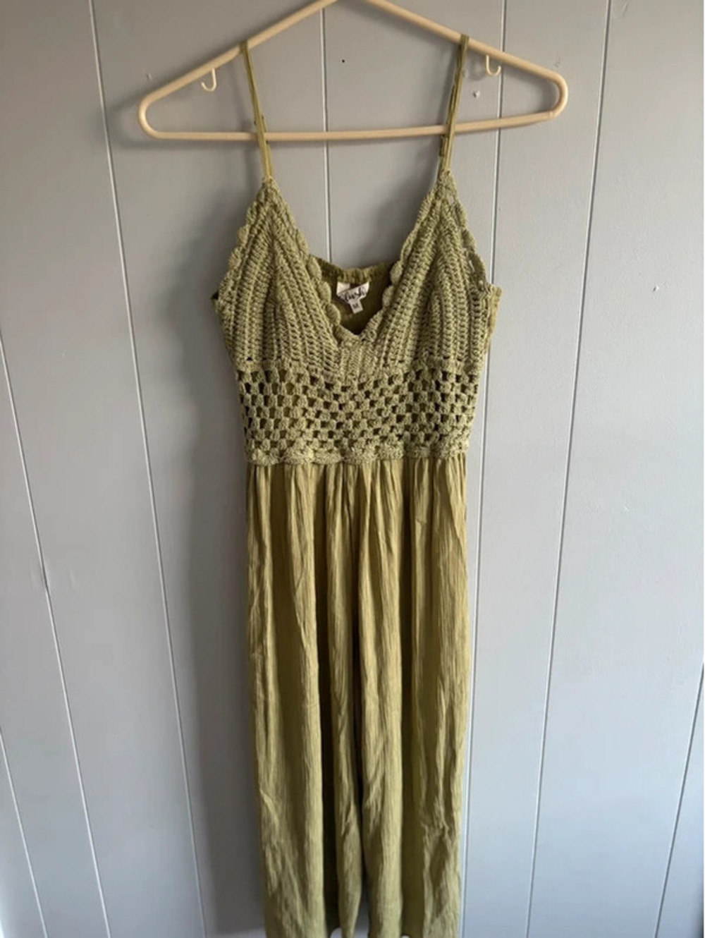 Womens M Blush Crochet Crop Jumpsuit Green